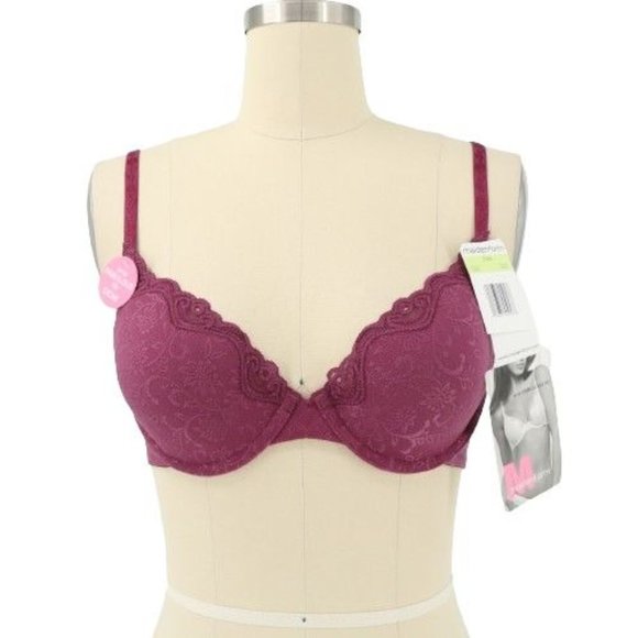 NWT Maidenform One Fabulous Fit Demi Lace Trim 7969 Floral Brocade Purple Bra 34 - Picture 1 of 3